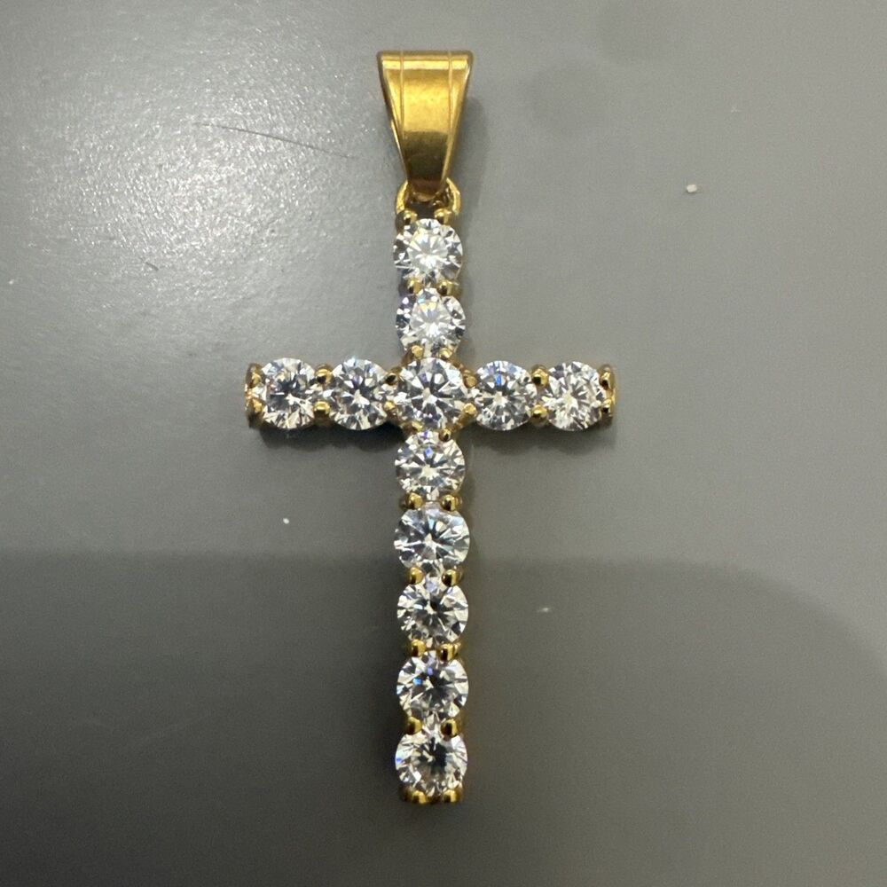 Cross Pendant Cubic Zirconia Stainless Steel Necklace Jesus Gold Plated Unisex